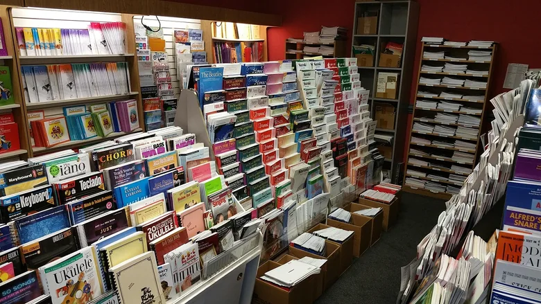 Shelves of lesson and music books
