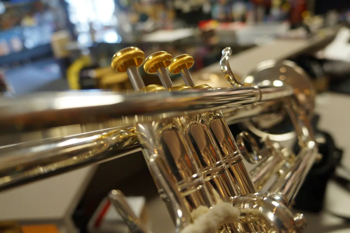 Trumpet on display for beginning school musicians