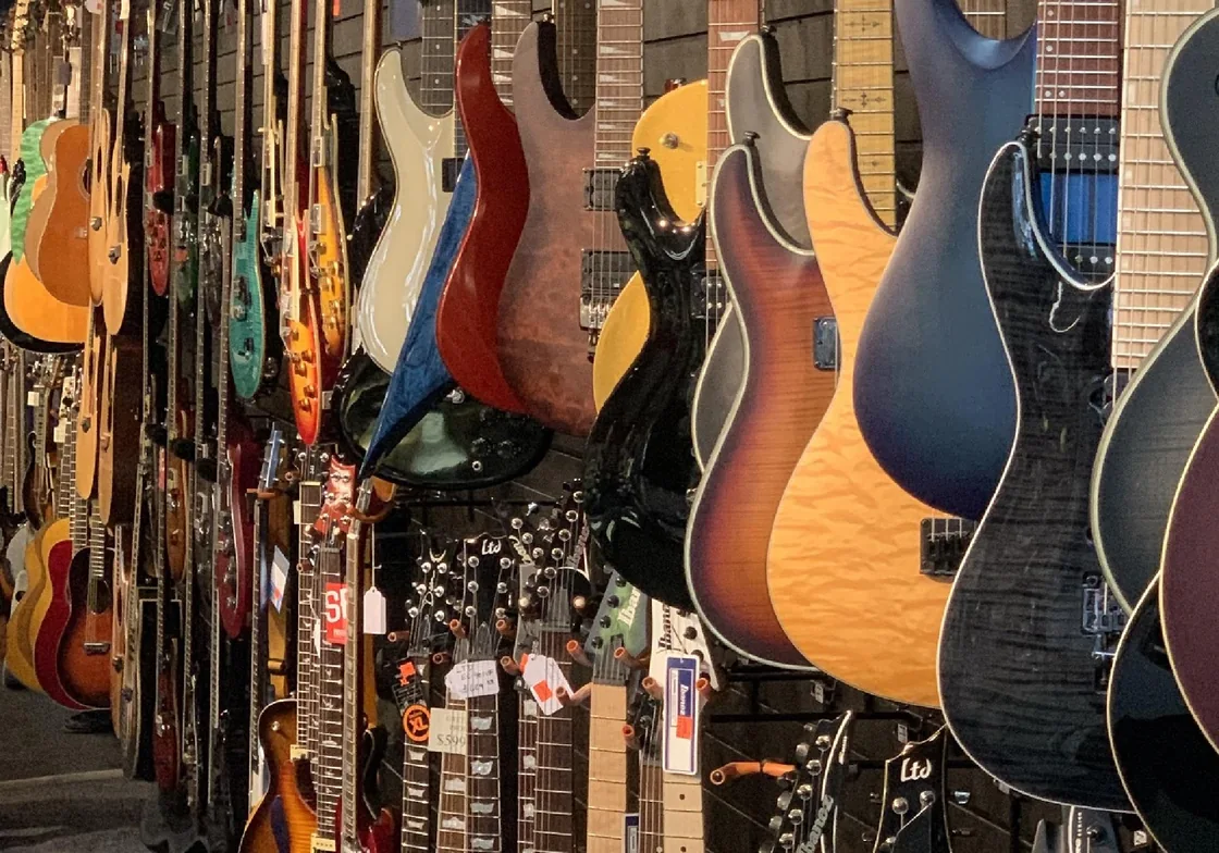 Guitars and basses in the Edwards store